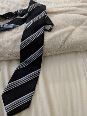 Navy Blue Striped Men's Silk Tie